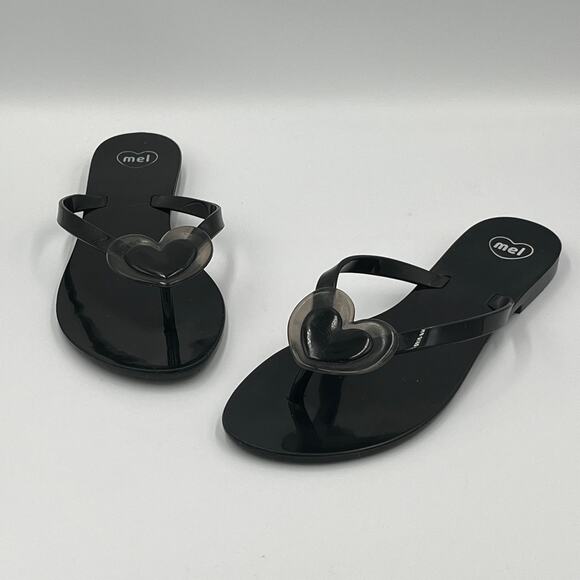 Melissa Mel Women's Black Heart Flip Flops Sandals sz 6 US 37 EUR - Picture 1 of 8